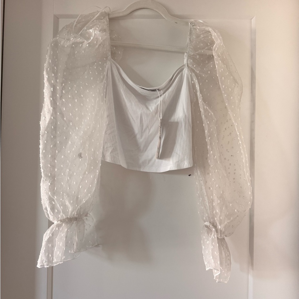 Zara White Sheer Sleeve Crop Top